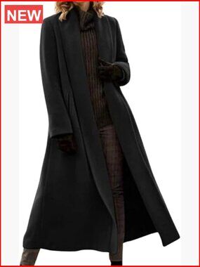Wool Blend Shawl Collar Open Front Pea Coat Long Sleeve Winter Coat